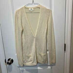 Eric Bompard Women Cashmere V-Neck Button Front Cardigan Sweater Cream Size S‎